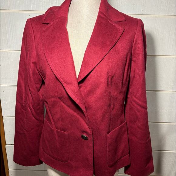 Ann Taylor Cashmere Lined Women's Size 10 Dark Cherry Red Wool Blazer - Picture 1 of 8